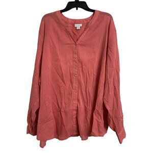 Liz Claiborn Gauzy Cotton Button Up Long Sleeve Blouse Size 4X
